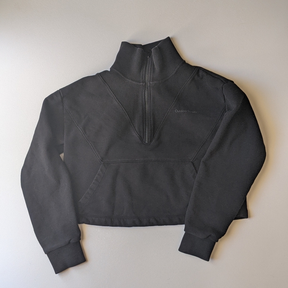 OUTDOOR VOICES Black Cropped Zip Turtleneck Pullover Jacket with Pockets